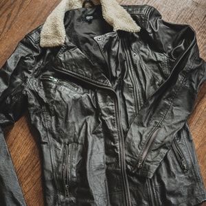 ASOS Leather Sherpa Biker Jacket - Men's M